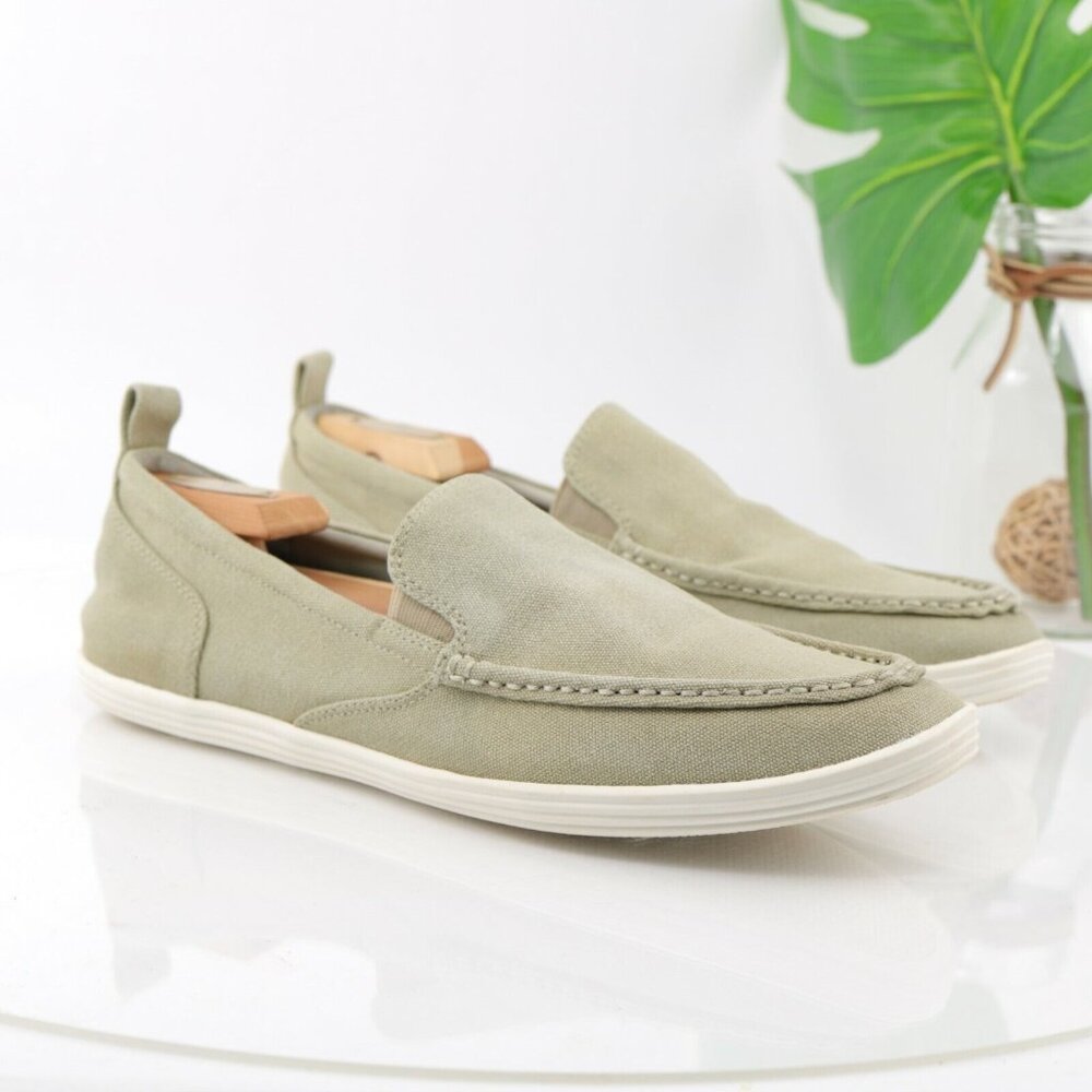 The Rail Mens Stockton Slip On Shoe Size 10 Tan Khaki Canvas Moc Toe Casual